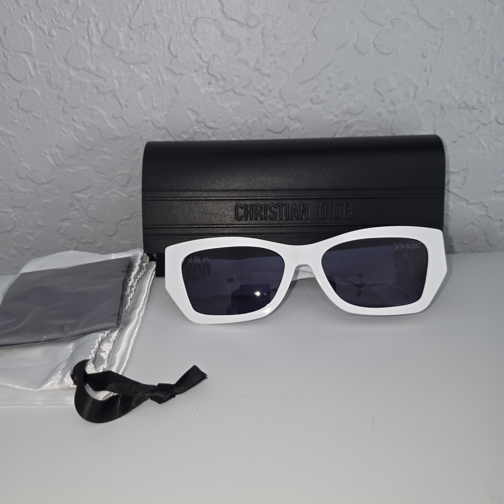 Dior White Frame Black Lens Rectangular Sunglasses - image 1